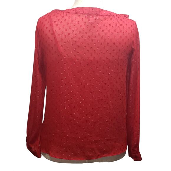 Jaclyn Smith Red Gold Shimmer Blouse L – Ruffle Front, Sheer Layer, Vintage Glam - Picture 3 of 9